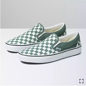 Vans Checkerboard Green Slip-On Shoes Size 8.5